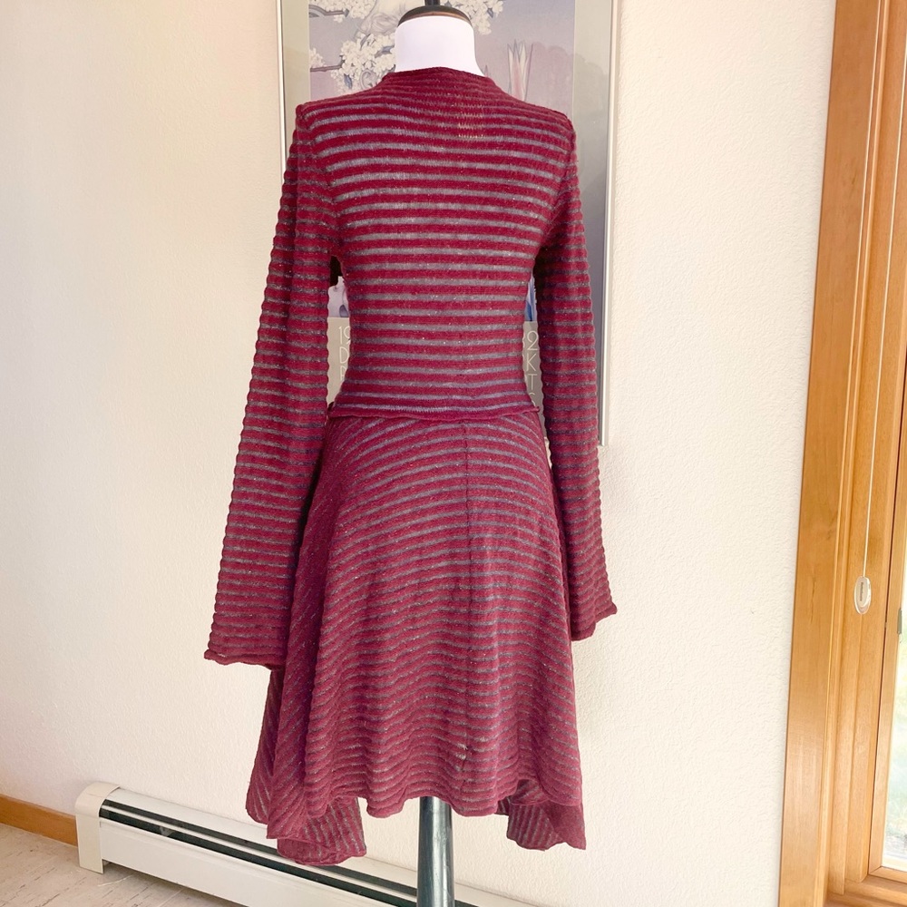 FREE PEOPLE Striped Whimsy Goth Wrap Sweater Cardigan XS S Red Gray Fairy Core - Picture 5 of 8
